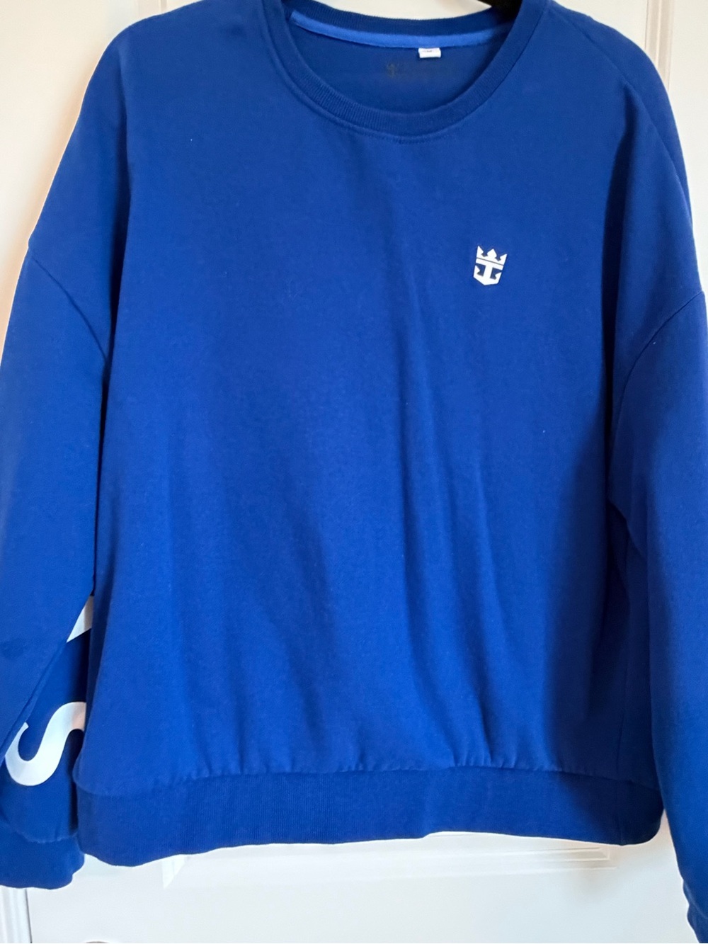 Bold Blue Crewneck Sweater with Center Tag